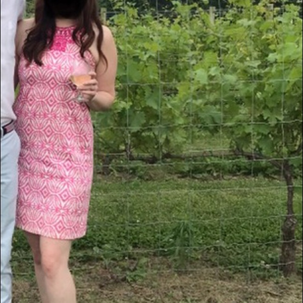 Preppy pink and white dress with beading